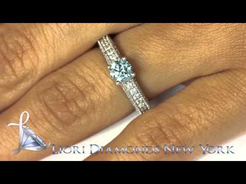 FD-042 - 0.96 Carat Certified Fancy Blue Round Diamond Engagement Ring 14k White Gold