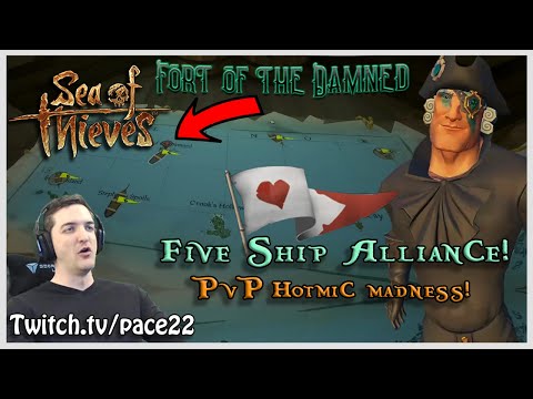 Pace and Crew vs 5 Ship Alliance "You'll be banned soon!" HOTMICS! - Sea of Thieves!