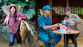 Single mother uses traditional tools to catch fish in the forest. Police officer develops farm