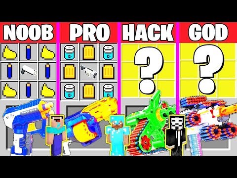 Minecraft Battle: SUPER NERF GUN CRAFTING CHALLENGE - NOOB vs PRO vs HACKER vs GOD - Animation