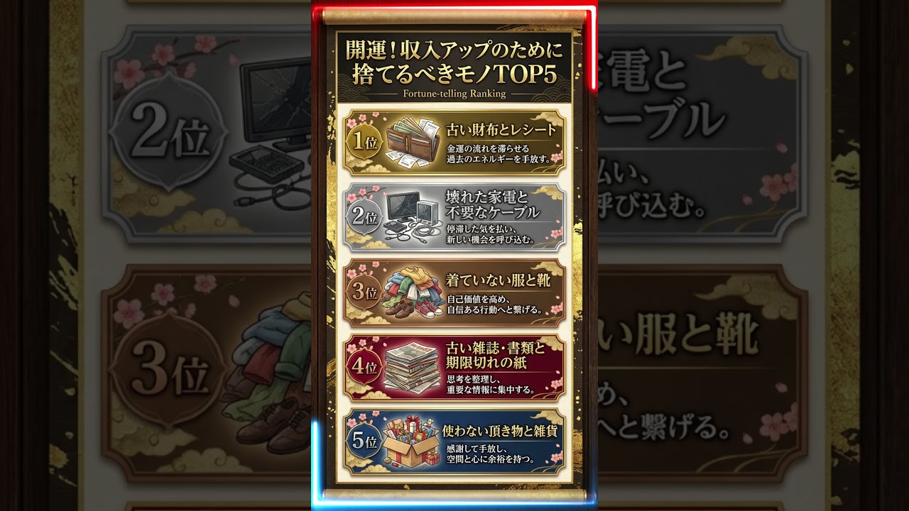臨時収入を呼ぶ「捨てる物」TOP5 占いランキング #占いランキング #金運 #開運 #shorts