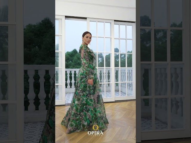 فستان طويل مشجر اخضر