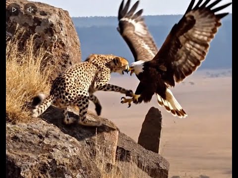 “Eagle vs Leopard: Cliffside Showdown!”