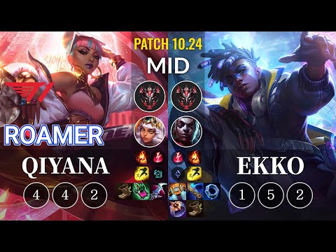 T1 Roamer Qiyana vs Ekko Mid - KR Patch 10.24