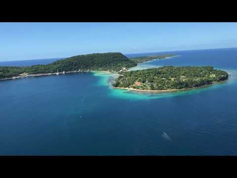Helicopter take off and aerial view of Iririrki and Ifira islands