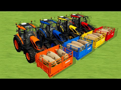 LOAD AND TRANSPORT GIANT COLORED PIGS WITH FIAT TRACTORS - JOHN DEERE Farming Simulator 22