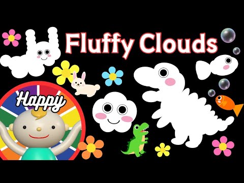 Baby Sensory.【Fluffy Clouds】☁️🦖🐰☁️High contrast animation with cute sounds. Calm baby. ＃BabySensory