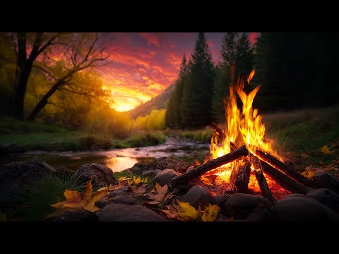You’re Sitting at the Edge of the River 🔥🍂 Crackling Fire & Autumn Sunset