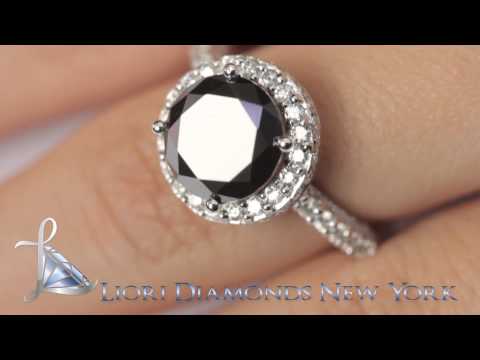 BDR-149 - 4.57 Carat Certified Black Diamond Engagement Ring Pave Halo 14k White Gold