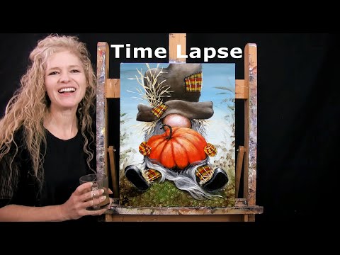 TIME LAPSE - Learn How to Paint SCARECROW GNOME with Acrylic - Fun Autumn Step by Step Tutorial