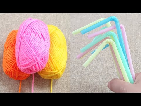 2 Super Easy Woolen Flower Making Trick using Straw - Embroidery Woolen Flower Design - No Crochet