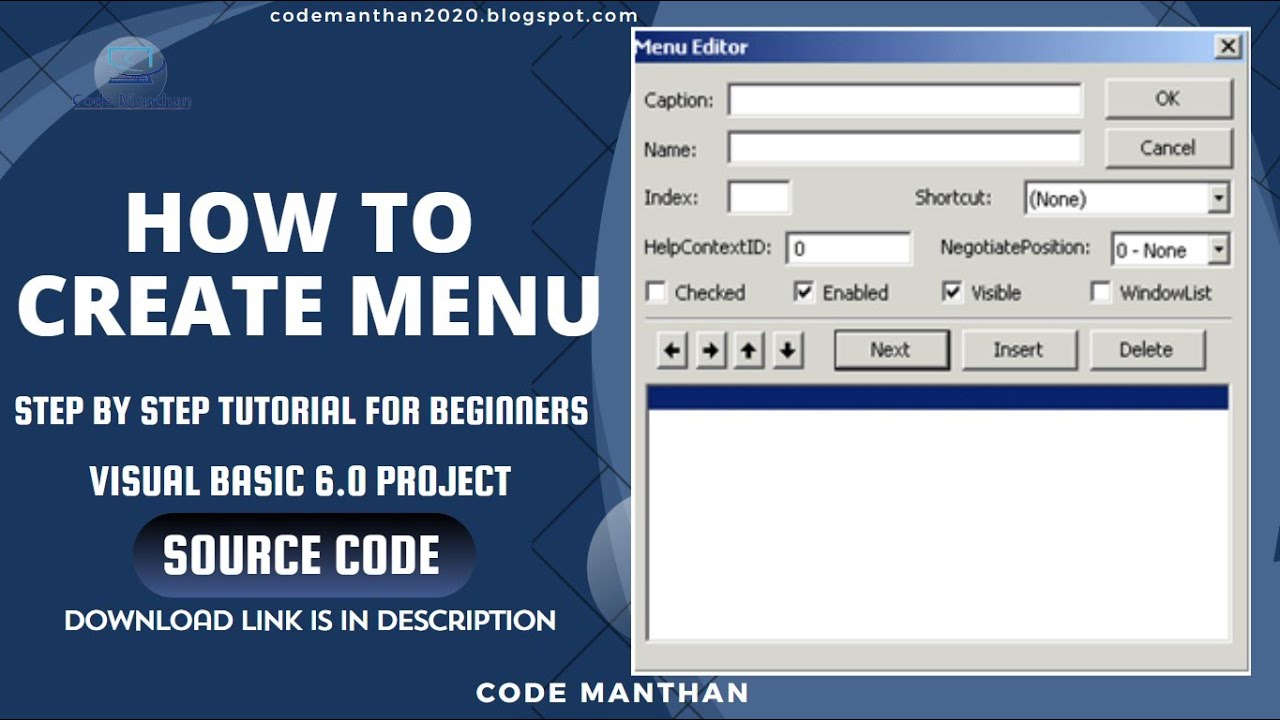 How to Create Menus in VB 6.0 | Menu Editor in Visual Basic 6.0 | Popup Menu | Visual Basic Project