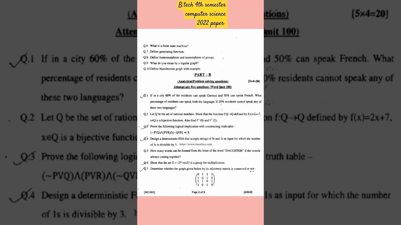B.tech 4th semester computer science 2022 paper 📜, #btech engineering subject, education video