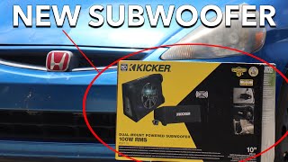 My Honda Fit Gets A SUBWOOFER! (Kicker 100W RMS)