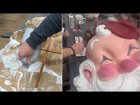 Restoring 1936 papier mache Santa sculpture video