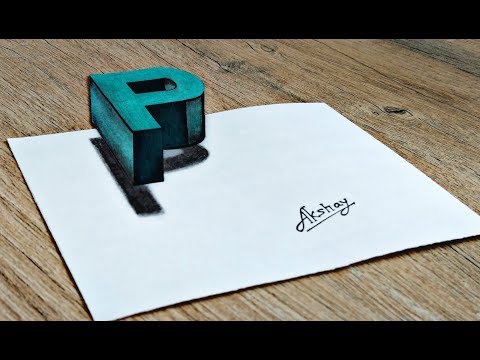 How To Draw 3d Floating Letter "P" - 3d Trick Art On Paper - Drawing 3D Letter
