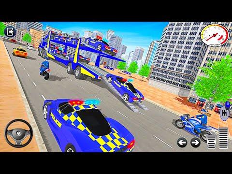 US Police Prado Car Transporter - City Transport Multi Trailer Truck Driving -  Android Gameplay