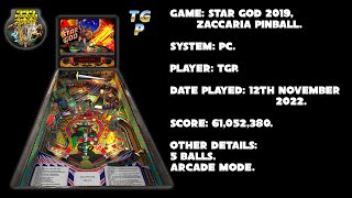 Star God 2019 - Zaccaria Pinball - Arcade mode, 5 balls - 61,052,380 points.