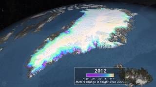 This animation portrays the changes occurring in the surface elevation of the ice sheet since 2003 in three drainage regions: the southeast, the northeast and the Jakobshavn regions.