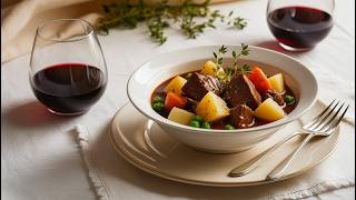 Tender Beef Stew in Red Wine and Vegetables Broth – Easy Comfort Food Recipe
