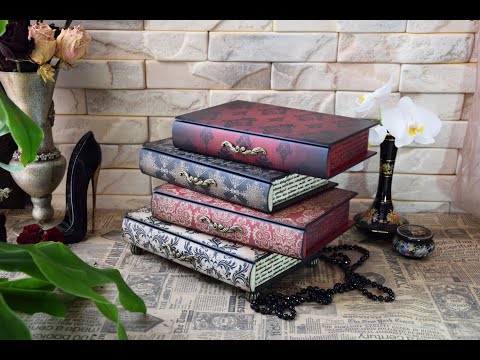 Мини комод в форме стопки книг красно - черный ручной работы для хранения украшений и косметики 30 см. - фото 1 - id-p2314122904