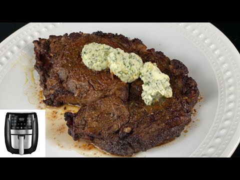 INCREDIBLY JUICY Air Fryer RIBEYE STEAK & GARLIC HERB BUTTER! Best Method to Make Steak in Air Fryer