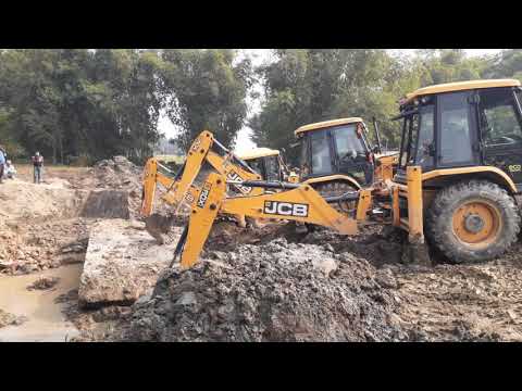 JCB Dozer working on Broken Bridge Concrete - JCB Working For Bridge Construction