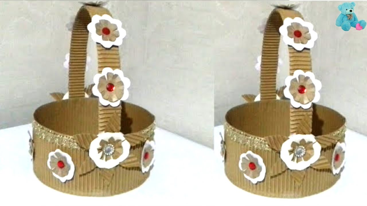 Cardboard Basket Making | Basket Making With Cardboard | Simple Basket Making | Artificial Basket