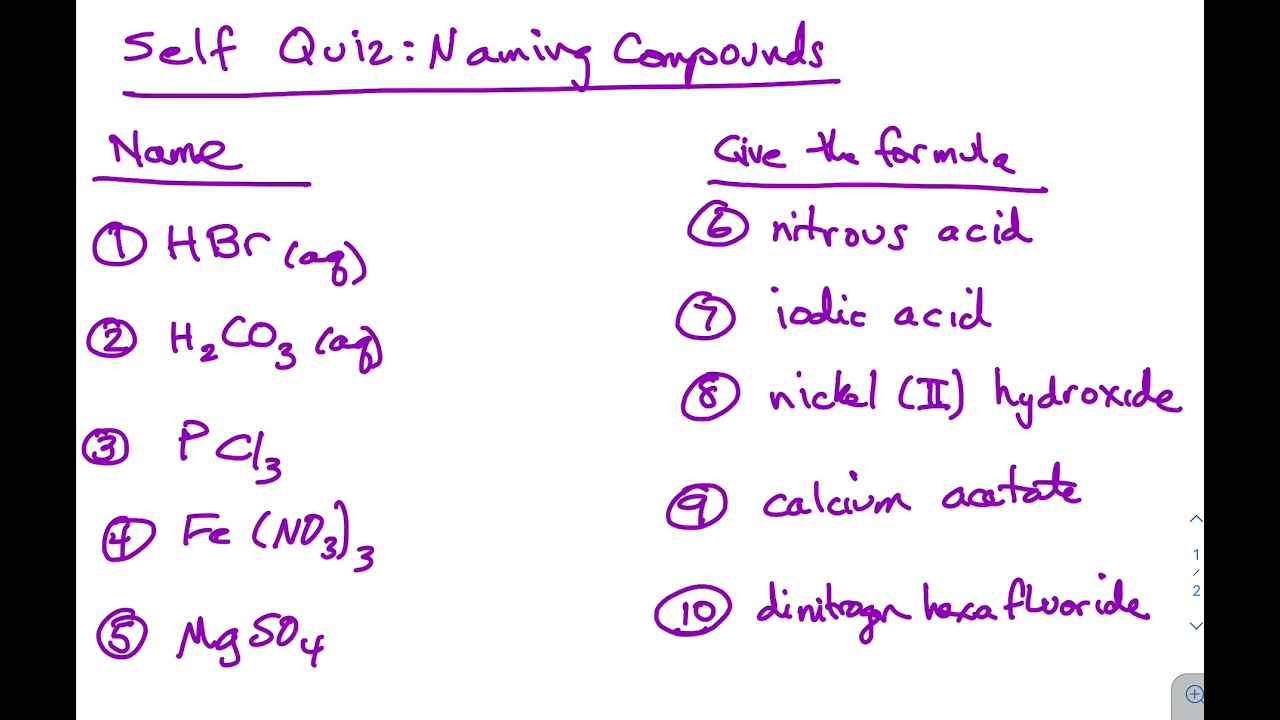 Naming compounds self quiz