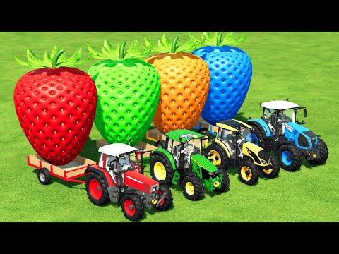 TRANSPORT COLORED GIANT STRAWBERRY WITH FENDT vs JOHN DEERE vs CLAAS TRACTORS - Farming Simulator 22