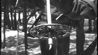 The patrol fastening the skis and carrying them on their shoulders in the United ...HD Stock Footage