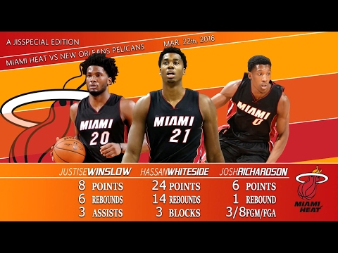 2016.03.22 Heat vs Pelicans Winslow, Whiteside, Richardson Highlights