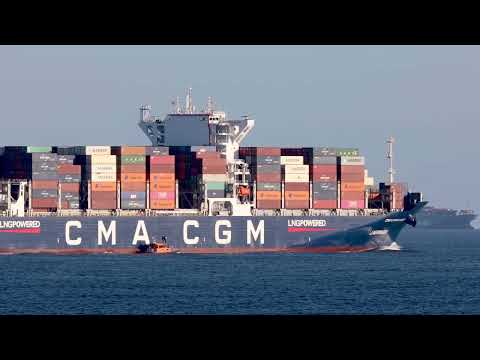 Thumbnail for A new ship and a 23 year old  ship transit Port Phillip Heads off Point Lonsdale, Vic, Australia.