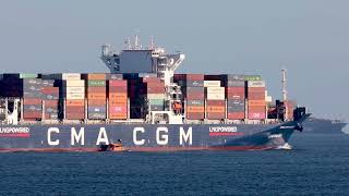 A new ship and a 23 year old  ship transit Port Phillip Heads off Point Lonsdale, Vic, Australia.