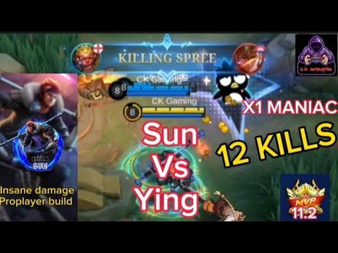 X1 MANIAC 12 KILLS MVP! SUN VS YIN - INSANE DAMAGE ~ Build​Top​1​Global​ SUN 😈#mlbb #mobilelegends