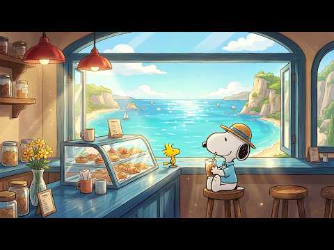 Summer Ocean View Cafe with Snoopy 🌊 Soft Lofi Beats Music for Study, Work & Calm Summer Mornings