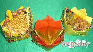 วิธีพับดอกบัวก้อนทอง จากกระดาษไหว้เจ้า Origami : Glod Ingot ( Lotus) : Chinese Joss Paper