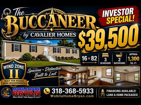 $39,500 INVESTOR SPECIAL! 😳 16×82 Mobile Home | 3 Bed 2 Bath | The Buccaneer
