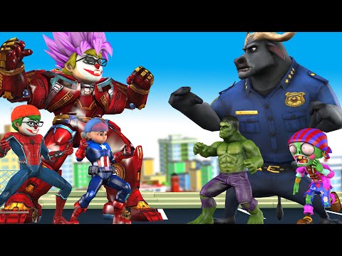 Avenger Team Hero Transform Nick HulkBuster vs Team Zombie Saves City - Scary Teacher 3D Animation