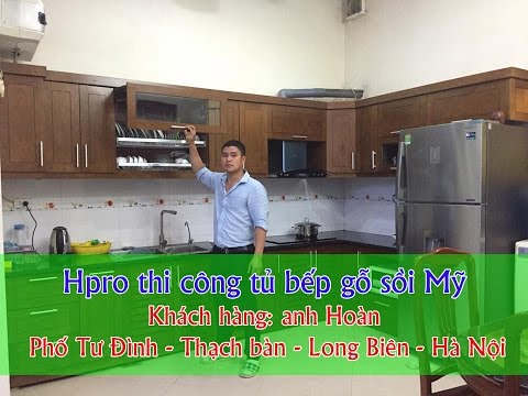 Tủ bếp gỗ sồi Mỹ kèm phụ kiện thông minh nhà anh Hoàn – Long Biên