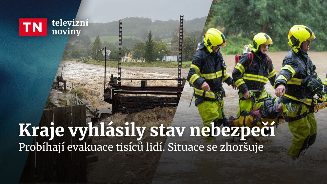 Česko pod vodou. Některé kraje vyhlásily stav nebezpečí | Televizní noviny