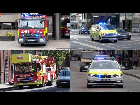 EPIC BULLHORN - London Police Cars, Fire Engines and Ambulances Responding with Lights + Sirens