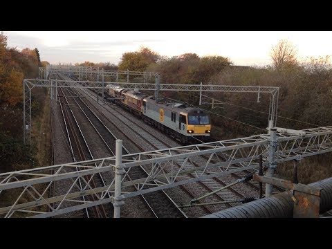 EWS 92041, 67016 & 66164 passing Crewe Coal Yard on Mossend to Hams Hall 22/11/2013