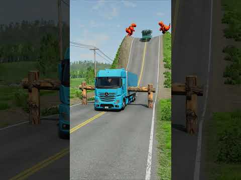 Buses & Semi Trucks vs Logs Trap - BeamNG.Drive #shorts #beamngdrive #bus