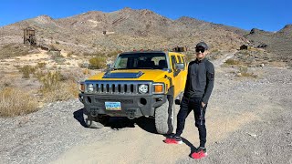 Maxwell drives a Hummer through Echo Canyon in Death Valley and explores  the abandoned Inyo Mine