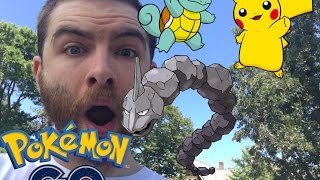 CATCHING PIKACHU, SQUIRTLE, ONIX and BULBASAUR REACTION! (Pokemon Go Lets Play, Pokemon GO Vlog)