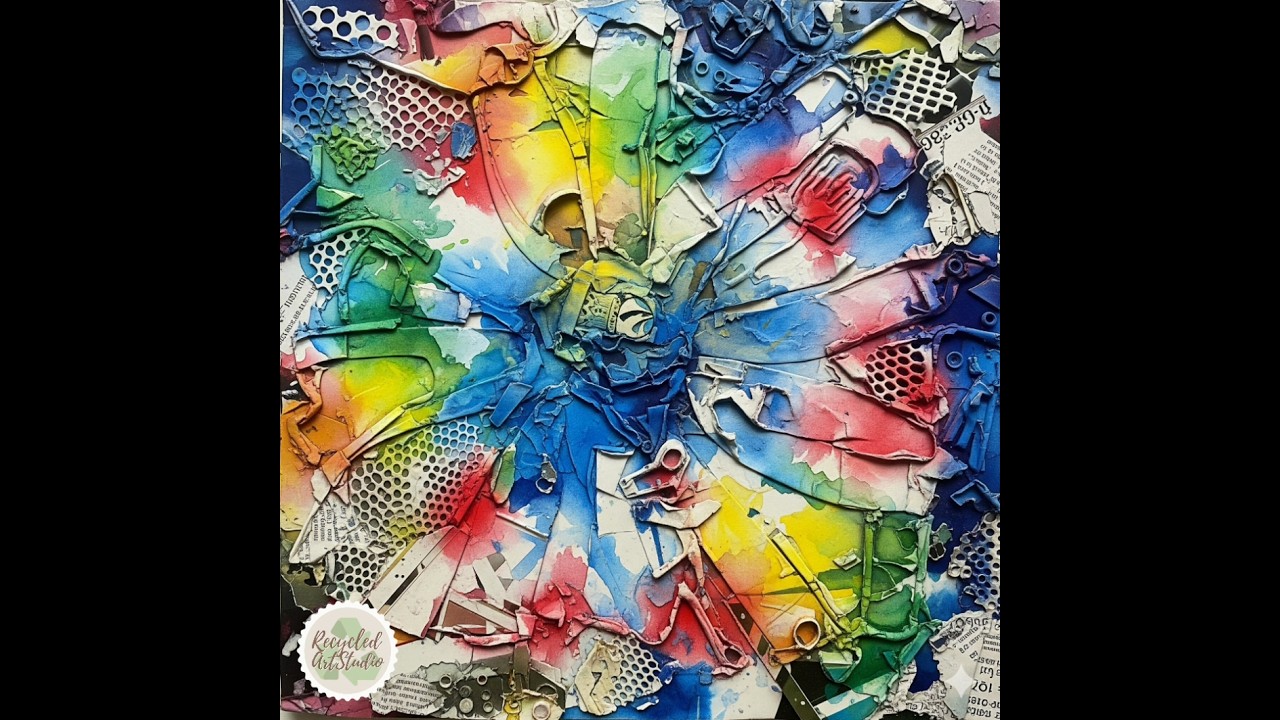 🎨✂️ Mixed media design from recycled materials and colorful watercolors 🌈 #diy #mixmedia #art
