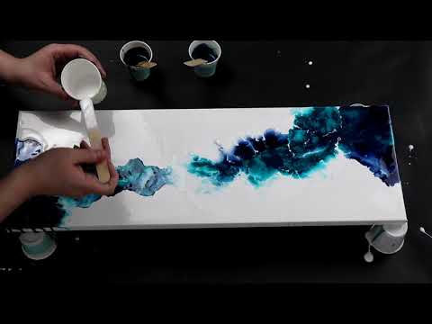 (460) Prussian Blue and Ocean Green Airbrushed Acrylic Pouring Video! Negative Space Acrylic Pour