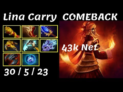 Lina MID Carry - COMEBACK as Teamwork to Deleted Everyone Endless Battle | Dota 2 7.22