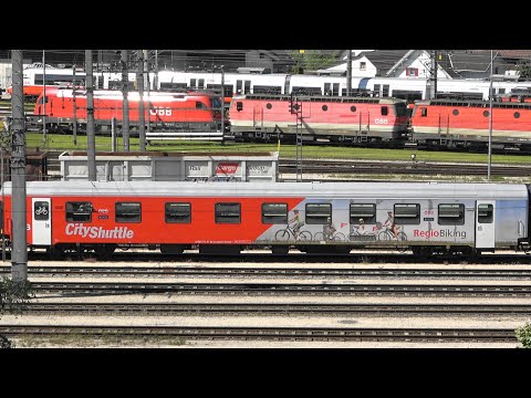 Bahnhof Bludenz: Züge und Loks in Abstellung und IC 118 Bodensee von Innsbruck kurz vor Bludenz